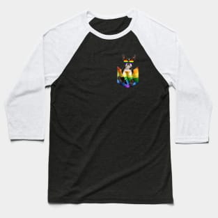 Boston terrier In Pocket LGBT Pride Flag For Dog Lovers Baseball T-Shirt